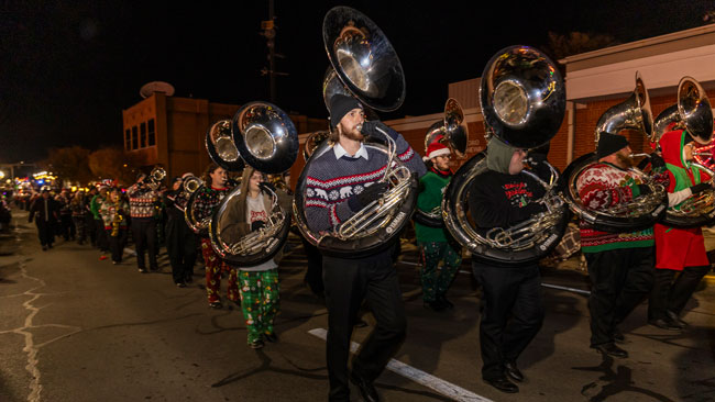 A-State Places First in Jonesboro Christmas Parade Band Category and Second Place for Their Float