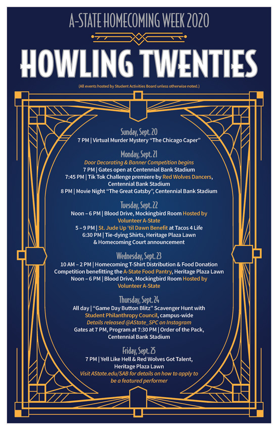 Homecoming Week 2020 Theme is 'Howling Twenties'