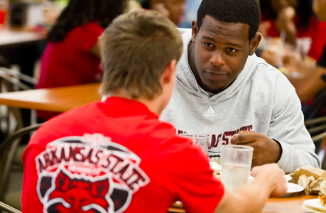 Students eating on campus