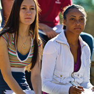 Students listening to a lecture outside